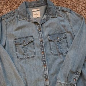 American Eagle Embroidered Denim Button Up